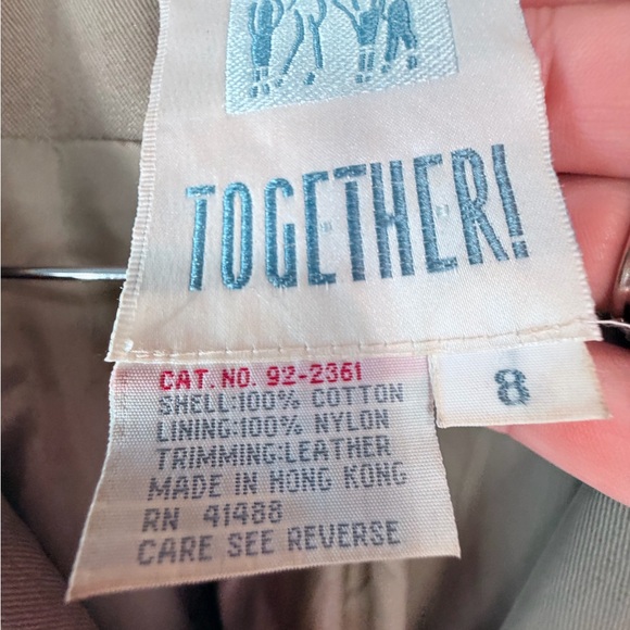 Together womens long trench coat khaki size 8 genuine leather trim vintage - Picture 7 of 9
